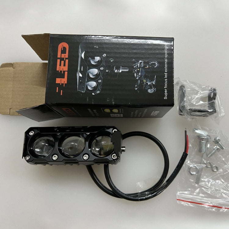 35W Motorcycle Spotlight Dual Color LED Headlight Triple Eye Waterproof Headlight, Model: Straight Bright-Near White+Far White (3 Wires) by buy2fix