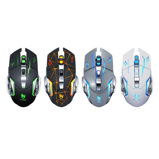 T-WOLF Q13 2.4GHz 6-keys RGB Colorful Light Gaming Wireless Mouse, Color: Single Mode Star Black by T-WOLF