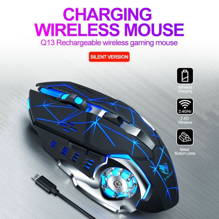 T-WOLF Q13 2.4GHz 6-keys RGB Colorful Light Gaming Wireless Mouse, Color: Single Mode Gray by T-WOLF