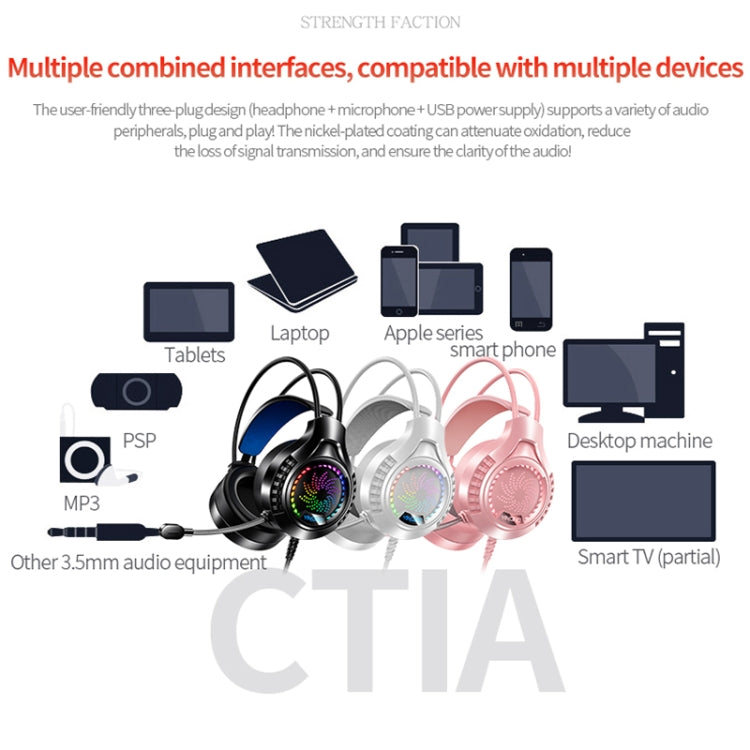 YINDIAO Q7 Colorful Light Computer Wired Headset USB Gaming Headset USB7.1 Sound Card White by YINDIAO