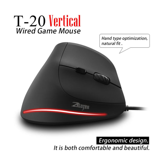 ZELOTES T20 6-Keys Vertical Grip Ergonomic Laptop Wired Mouse(Black) by ZELOTES