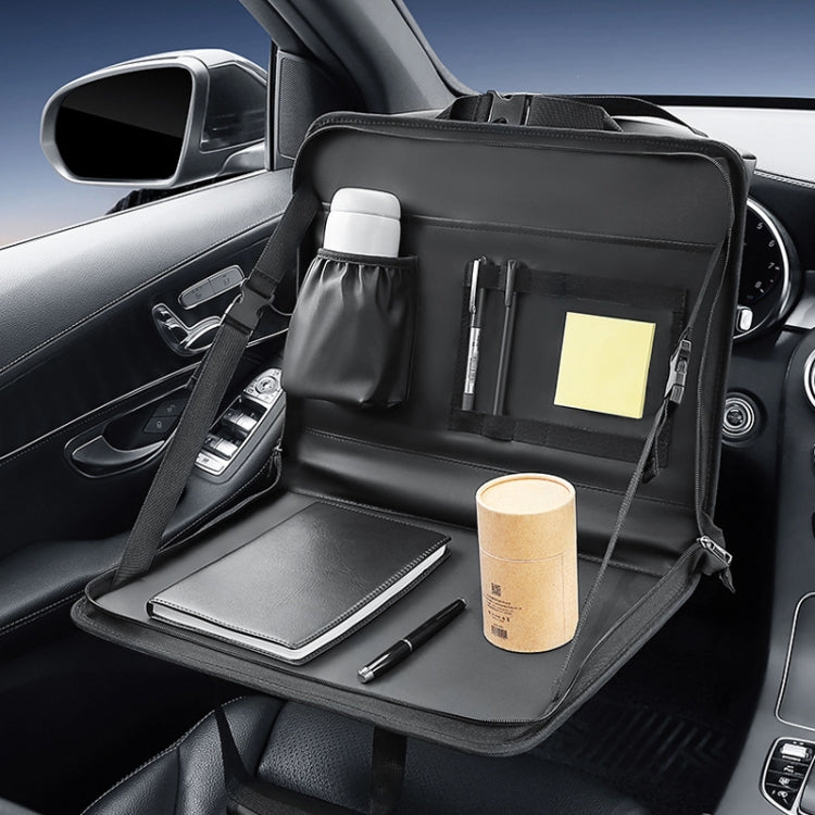 Multifunctional Car Steering Wheel Dining Table Car Seatback Hanging Foldable Storage Bag(Black) by buy2fix