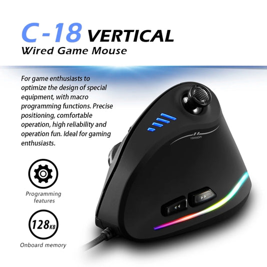 ZELOTES C18 11-Keys RGB Vertical Grip Ergonomic Joystick Programming Gaming Wired Mouse(Black) by ZELOTES