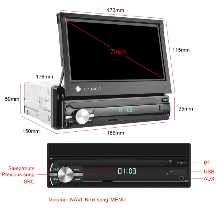 2+64G 7-Inch Single Din Android 10.0 Carplay Screen With GPS Navigation/Bluetooth/Mirror Link/DVR Input, Spec: Standard Edition by buy2fix
