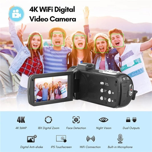 4K Digital Video Camera 3 Inch IPS Touch Screen 56MP 18X Digital Zoom WiFi Camcorder, Spec: Set 2 by buy2fix