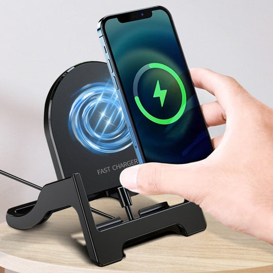 15W Desktop Vertical Cell Phone Wireless Charging Stand(Black) by buy2fix