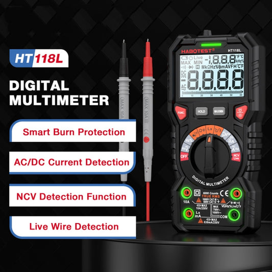 HABOTEST HT118L Mini High Precision Intelligent Anti-Burning Electrician Multimeter(Black) by HABOTEST