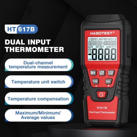 HABOTEST HT617B Digital Dual Channel Thermocouple Thermometer(Black Red) by HABOTEST