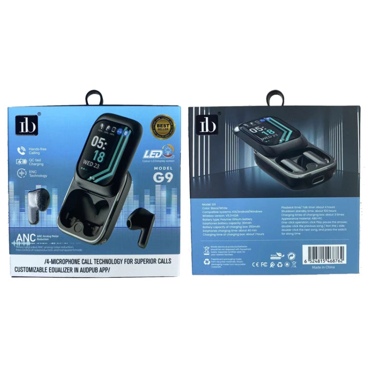 IB G9 Slider Bluetooth Earbuds With Smart Touch-Control Color Screen Supports APP And Multiple Languages(Black) by IB