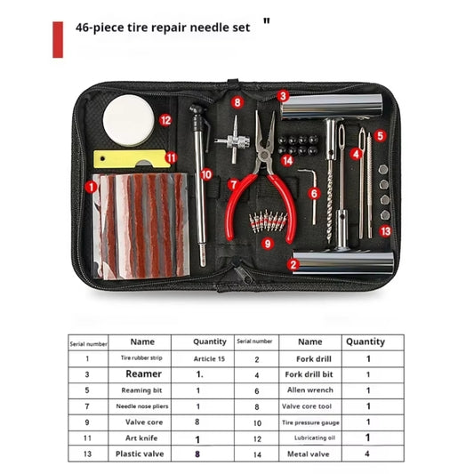 46pcs /Set Car Tubeless Tire Repair Needle Rubber Strip Valve Tip Needle-nosed Pliers Tool Set(With Bag) by buy2fix