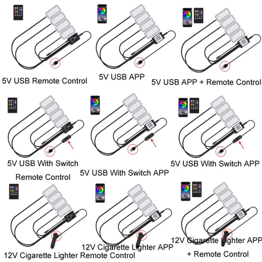 Eight-Color LED Voice Control Car Music Rhythm Atmosphere Light, Specification: 12V Cigarette Lighter APP + Remote Control by buy2fix