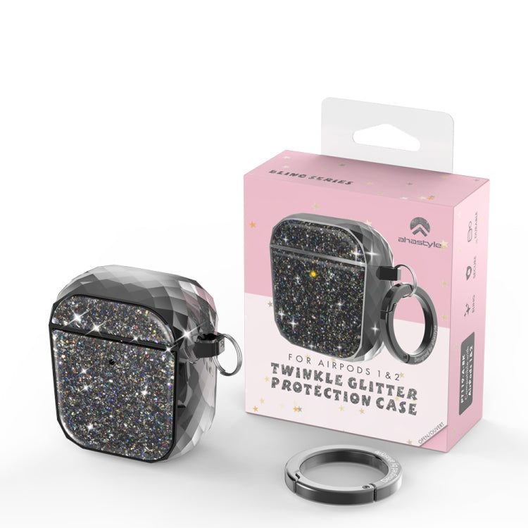 For Airpods 1 / 2 AhaStyle PT119 Wireless Earphone Split Electroplated Protective Case(Black) by AhaStyle