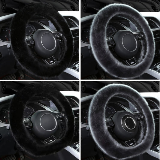 38cm Car Steering Wheel Winter Warm Short Plush Cover(O-type Black) by buy2fix