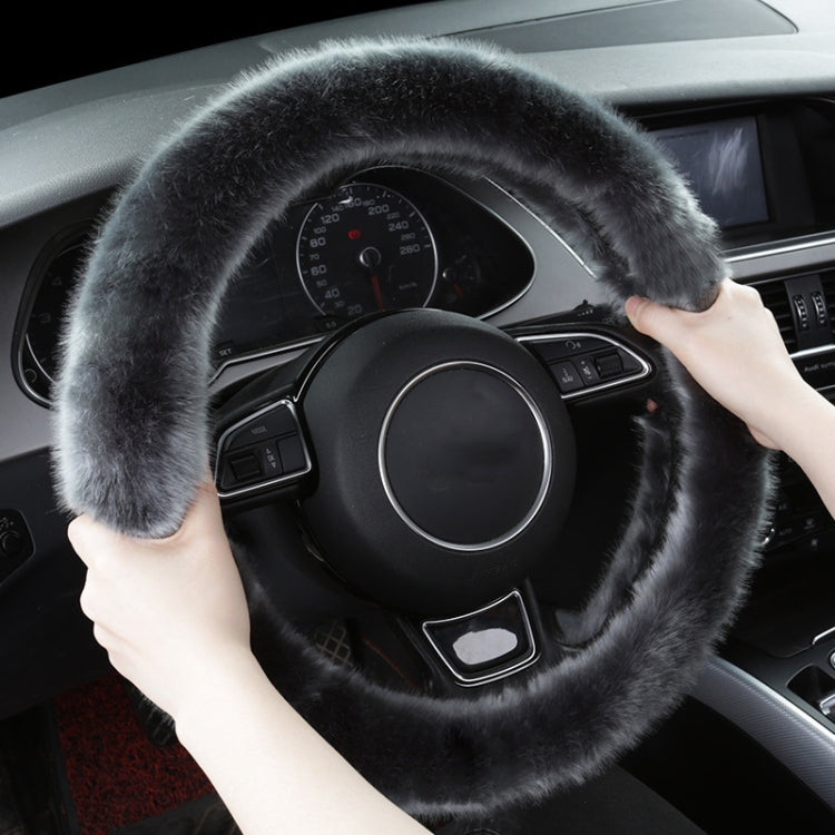 38cm Car Steering Wheel Winter Warm Short Plush Cover(D-type Gray) by buy2fix