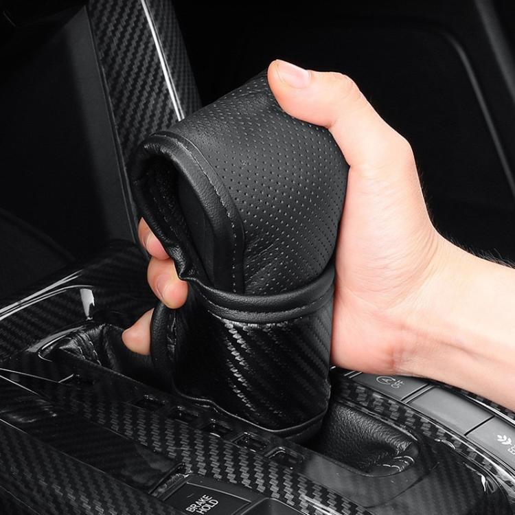 Car Automatic Universal Perforated Breathable Cowhide Side Opening Shift Cover, Style: B-Black by buy2fix
