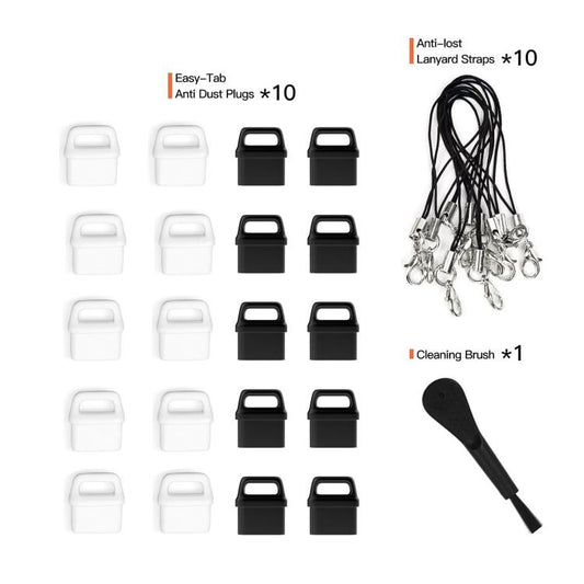 USB-C Charging Port Phone Dust Plug Lanyard Cleaning Brush Set(Black) - Anti-dust & Ear Caps by buy2fix | Online Shopping UK | buy2fix