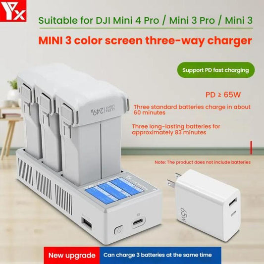 For DJI Mini 4 Pro / Mini 3 Pro / Mini 3 YX Color Screen 3-Way Charger Battery Manager With 65W EU Plug - Other by YX | Online Shopping UK | buy2fix