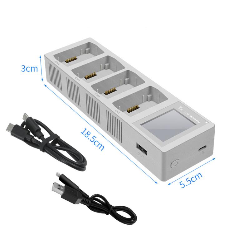 For DJI Mini 4 Pro / Mini 3 Pro / Mini 3 YX Four-Way Color Screen Charger Battery Manager(Light Gray) - Other by YX | Online Shopping UK | buy2fix