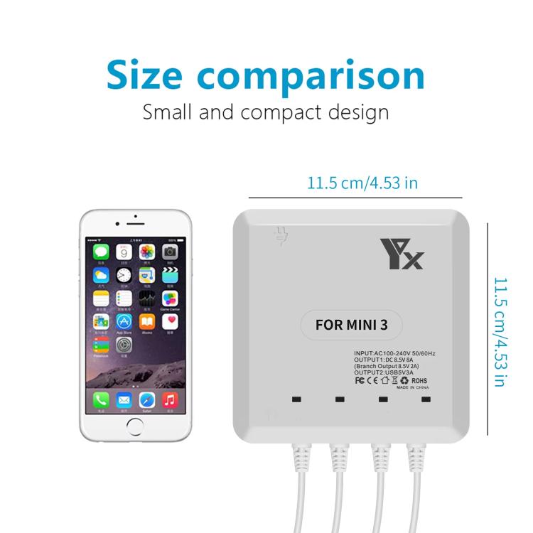 For DJI Mini 4 Pro / Mini 3 Pro / Mini 3 Drone YX 4-way Charger Battery Butler US Plug - Other by YX | Online Shopping UK | buy2fix