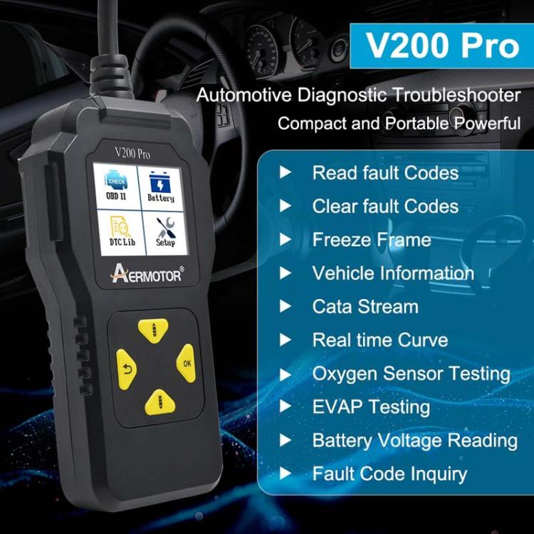 AERMOTOR V200PRO Car Troubleshooter Engine Inspection Scanner Readout Card ELM327 Battery Inspection Tool(Black) by AERMOTOR