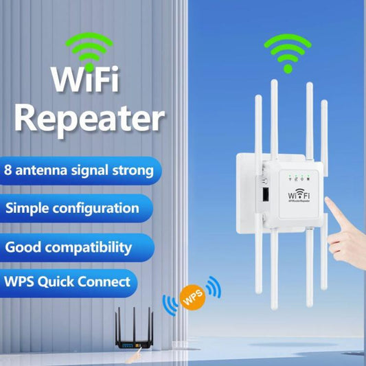 U18 1200Mbps 2.4G & 5G Wireless Repeater WiFi Signal Amplifier With 8 Antenna EU Plug White - Broadband Amplifiers by buy2fix | Online Shopping UK | buy2fix