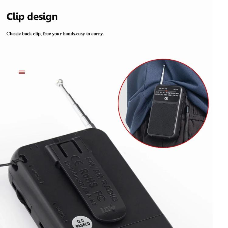 W-209 Mini Portable Rechargeable / Battery Dual-mode Powered Pointer FM Radio with Flashlight(Black) - Radio Player by buy2fix | Online Shopping UK | buy2fix