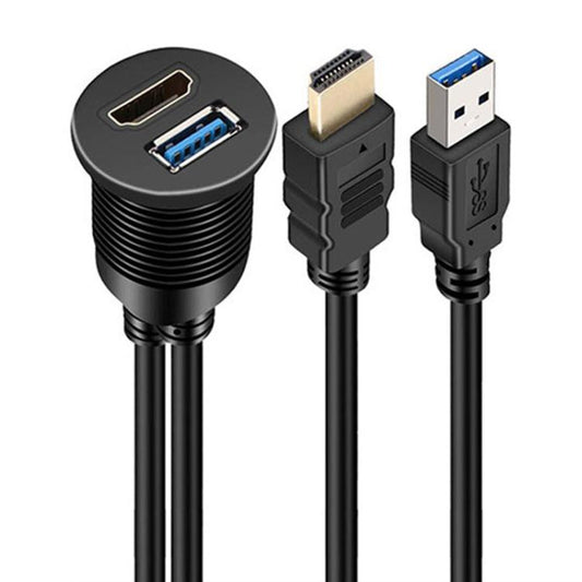 2m USB3.0+HDMI Car Waterproof Cable Motorcycle Boat Dashboard Extension Wire(Black) by buy2fix