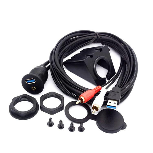 2m USB3.0+2RCA Car Waterproof Cable Motorcycle Panel Boat Instrumentation Wire by buy2fix