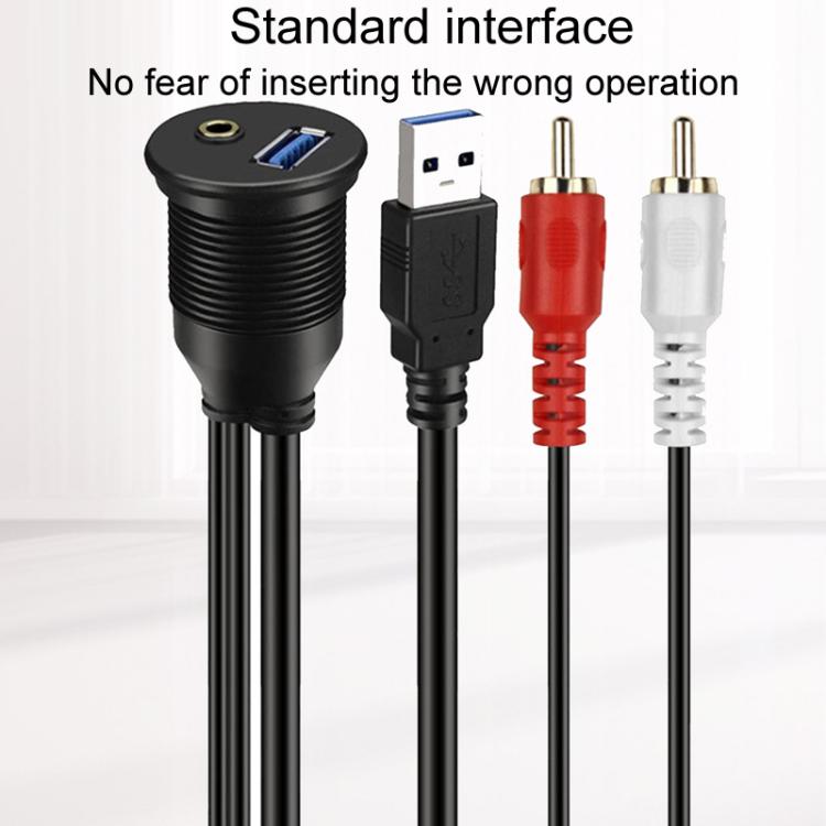 2m USB3.0+2RCA Car Waterproof Cable Motorcycle Panel Boat Instrumentation Wire by buy2fix