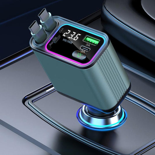 Dual Retractable Cable Auto Stowage Running Ambient Light Voltage Display Car Charger, Port: Type-C+8 Pin by buy2fix