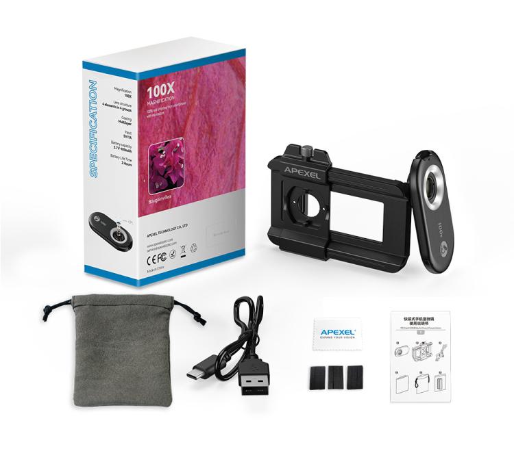 APEXEL APL-MS100 100X Portable Cell Phone Microscope With LED Lights - Telescope & Microscope by APEXEL | Online Shopping UK | buy2fix