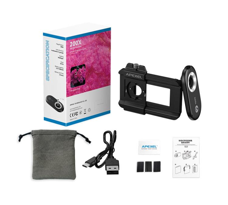 APEXEL APL-MS200 200x Portable Microscope Cell Phone Lens With LED/ UV Lights Built-in CPL Filter - Telescope & Microscope by APEXEL | Online Shopping UK | buy2fix