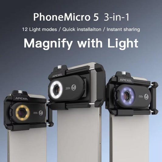 APEXEL APL-MS3IN1 100/150/200X Portable Microscope Cell Phone Lens With LED/ UV Lights Built-in CPL Filter - Telescope & Microscope by APEXEL | Online Shopping UK | buy2fix