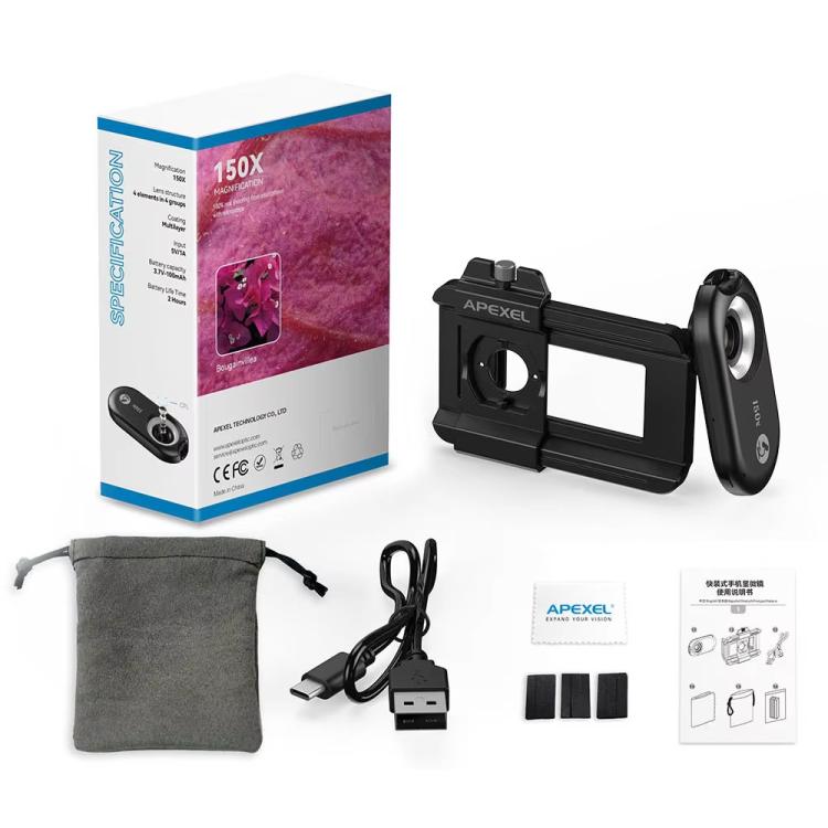 APEXEL APL-MS150 150X Portable Microscope Cell Phone Lens With LED/ UV Lights Built-in CPL Filter - Telescope & Microscope by APEXEL | Online Shopping UK | buy2fix