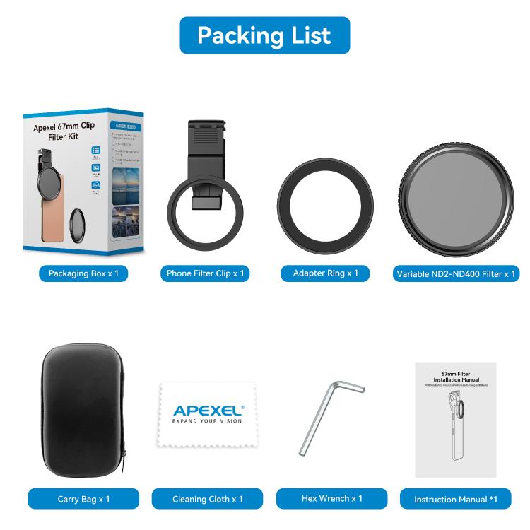 APEXEL APL-67VND400 67mm Cell Phone Photo Filter Adjustable Light Reducing Lens - Others Lens by APEXEL | Online Shopping UK | buy2fix