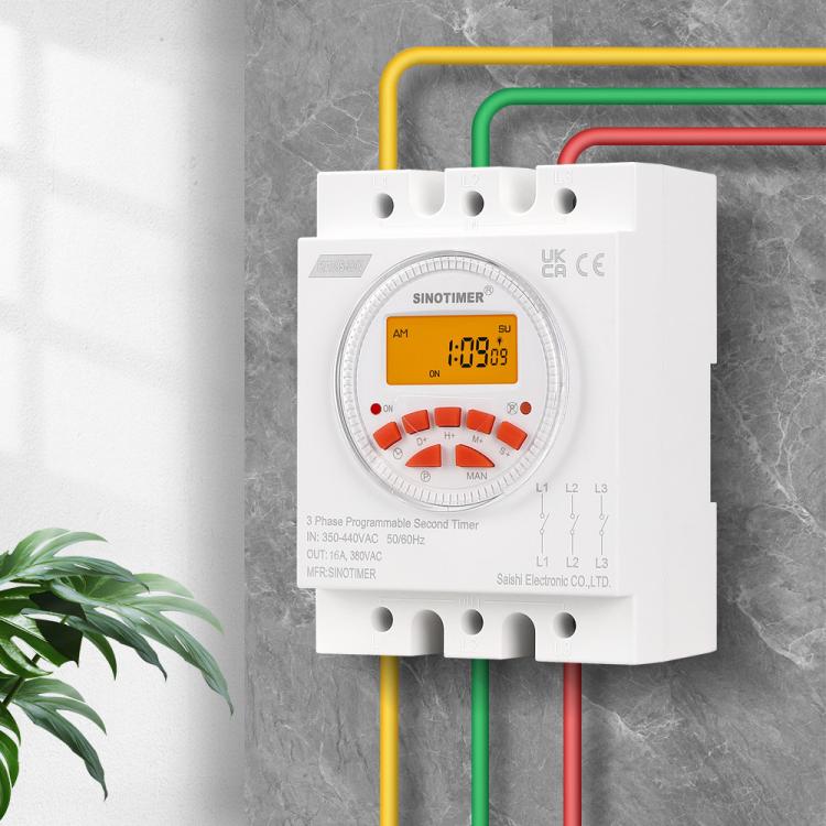 SINOTIMER CN109S-380V 16A 3 Phase Timer Switch 7-Day Programmable Minimum Interval 1s With Backlight - Switch by SINOTIMER | Online Shopping UK | buy2fix