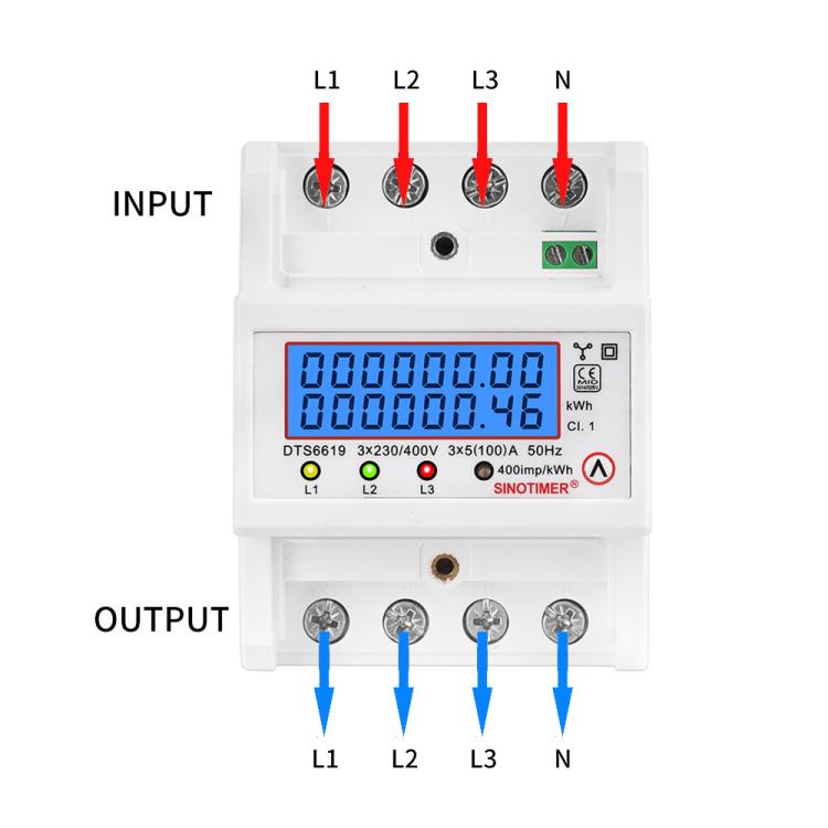 SINOTIMER DTS6619-046 100A 380V AC 3-phase 4 Wire Energy Meter Temporary Power Can Be Reset Din Rail Mounted - Energy Saving Timer Socket by SINOTIMER | Online Shopping UK | buy2fix