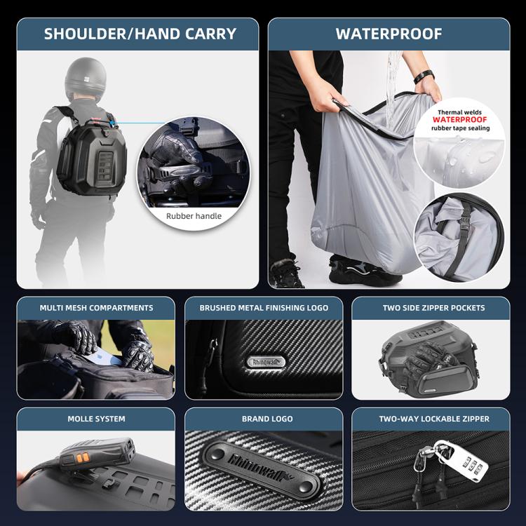 Rhinowalk MT2335 23L-35L Expandable Large-capacity EVA Hard Shell Motorcycle Tail Bag(Carbon Fiber) - Bags & Luggages by Rhinowalk | Online Shopping UK | buy2fix