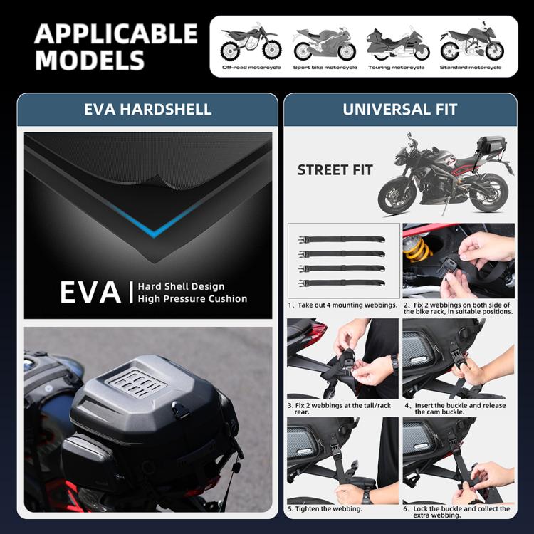 Rhinowalk MT2335 23L-35L Expandable Large-capacity EVA Hard Shell Motorcycle Tail Bag(Carbon Fiber) - Bags & Luggages by Rhinowalk | Online Shopping UK | buy2fix