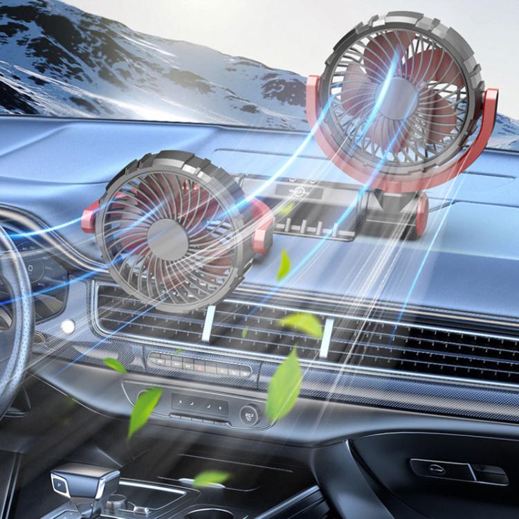 F7201 Car Foldable Rotating USB Dual-Head Fan(Black And Red) - Heating & Fans by buy2fix | Online Shopping UK | buy2fix