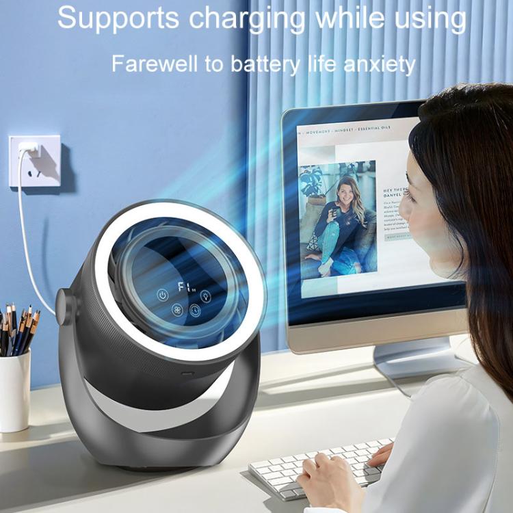 F158 Desktop Mini Multi-Speed Circulating Fan Timed Remote Control Lighted Fan, Style: Beige Plug-In - Electric Fans by buy2fix | Online Shopping UK | buy2fix