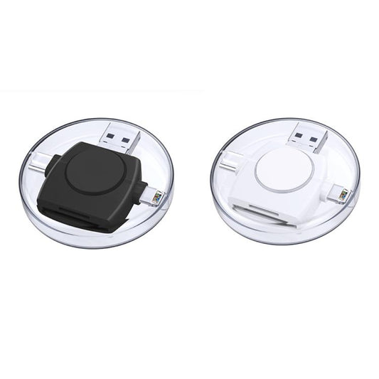 USB-A To USB-C / Type-C + Micro USB + 8 Pin 6-In-1 Round Multifunctional Card Reader(Black) - U Disk & Card Reader by buy2fix | Online Shopping UK | buy2fix