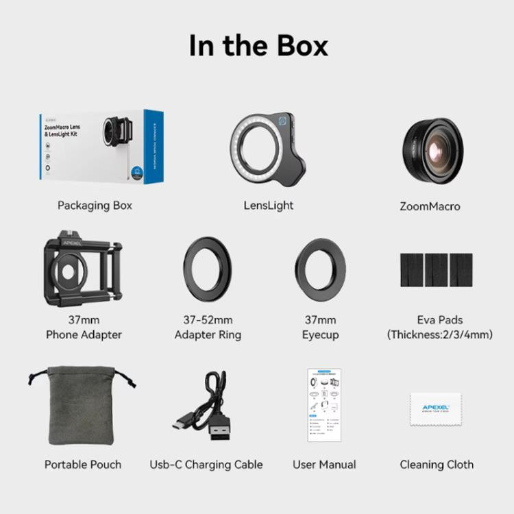 APEXEL 10-20x Zoom Macro Lens With 45-Mode Fill Light Kit for Smartphones - Macro & Wide-angle by APEXEL | Online Shopping UK | buy2fix