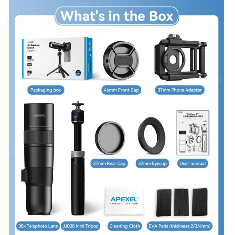 APEXEL 30X 720mm Phone Telephoto Lens with Tripod Kit(Black) - Others Lens by APEXEL | Online Shopping UK | buy2fix