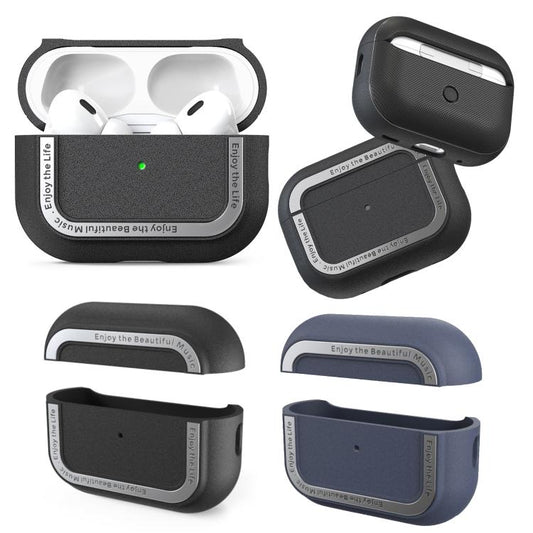 For AirPods Pro 2 AhaStyle JY09 Dual Lanyard Case TPU+Aluminum Personalized Case(Dark Blue) - For AirPods Pro 2 by AhaStyle | Online Shopping UK | buy2fix