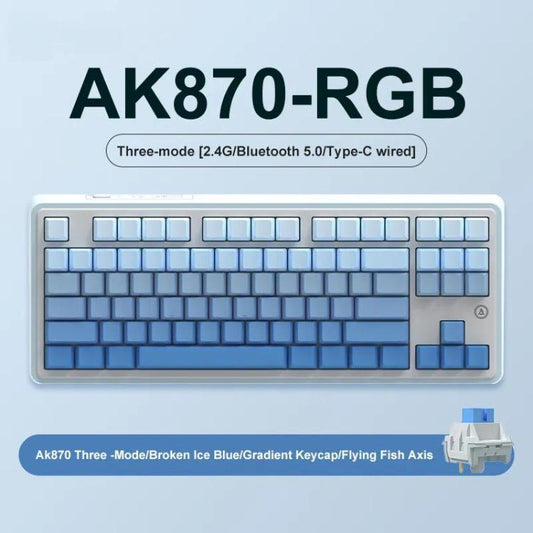 Ajazz AK870 Wireless Bluetooth Tri-mode Mechanical Keyboard RGB DIY Custom Hot Swap Gaming Keyboard, Style: Flying Fish Axis Gradient Blue - Wireless Keyboard by Ajazz | Online Shopping UK | buy2fix