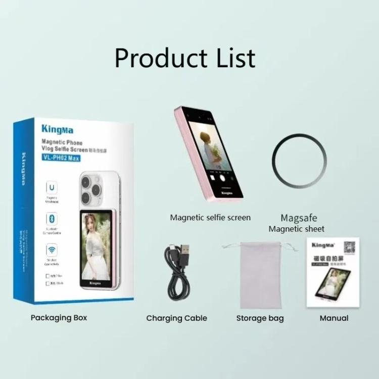 KingMa PH02 MAX Mobile Phone MagSafe Display Screen Selfie Live Streaming Phone Rear Camera(Black) - Selfie Sticks by KingMa | Online Shopping UK | buy2fix