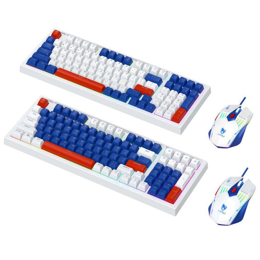 T-WOLF TF610 USB-C/Type-C Wired 98 Keys Keyboard and Mouse Combo Dual-Tone Keycaps Gaming Set(White Blue) - Wired Keyboard by T-WOLF | Online Shopping UK | buy2fix
