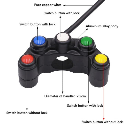 Motorcycle Headlight Auxiliary Light Horn Switches Aluminum Alloy Five-position Faucet Switches with Light(Plastic) - Electrical System by buy2fix | Online Shopping UK | buy2fix