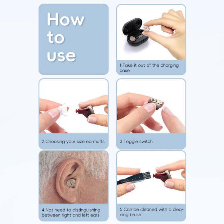 Elderly Hearing Aids Invisible Sound Amplifier Noise Reduction Collector With Digital Display Charging Compartment(Black) - Hearing Aids by buy2fix | Online Shopping UK | buy2fix